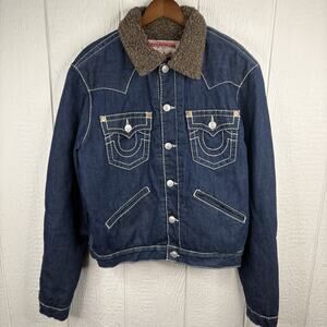 True Religion Y2K Jeans Jimmy Sherpa Trucker Jacket “denim blue” Size X-Large